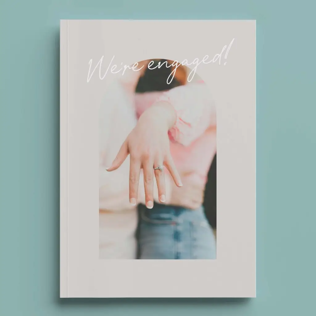 Engagement Photo Book Magazine Style format. Celebrate your engagement with a stylish photo book filled with your proposal images or the engagement party celebration photos.
