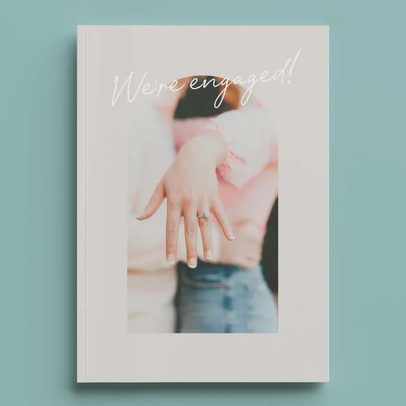 Engagement Photo Book Magazine Style format. Celebrate your engagement with a stylish photo book filled with your proposal images or the engagement party celebration photos.