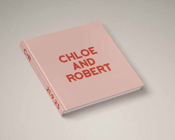 Luxe Wedding Photo Album with fun creative cover design in blush pink and terracotta colours