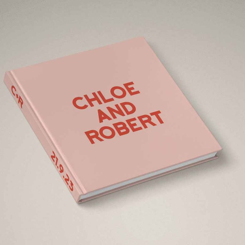 Luxe Wedding Photo Album with fun creative cover design in blush pink and terracotta colours