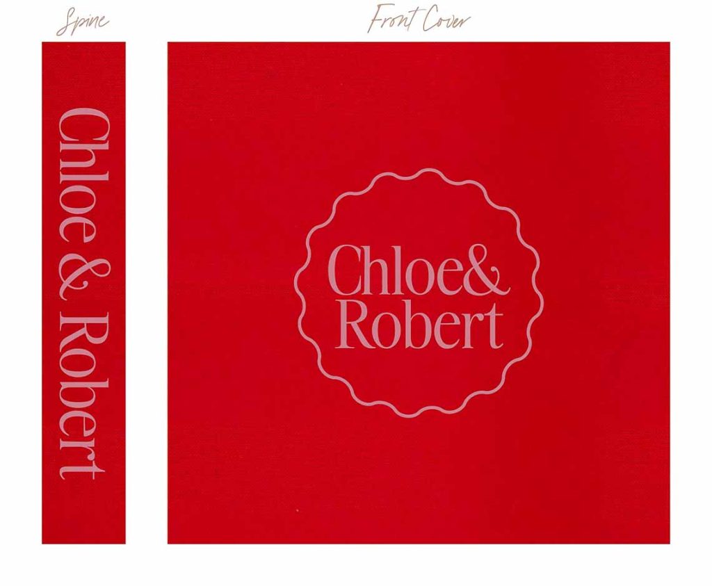 Colourful photo album with mix and match unique cover designs and bold colours. Pictured our red colour wedding album with pink embossing.