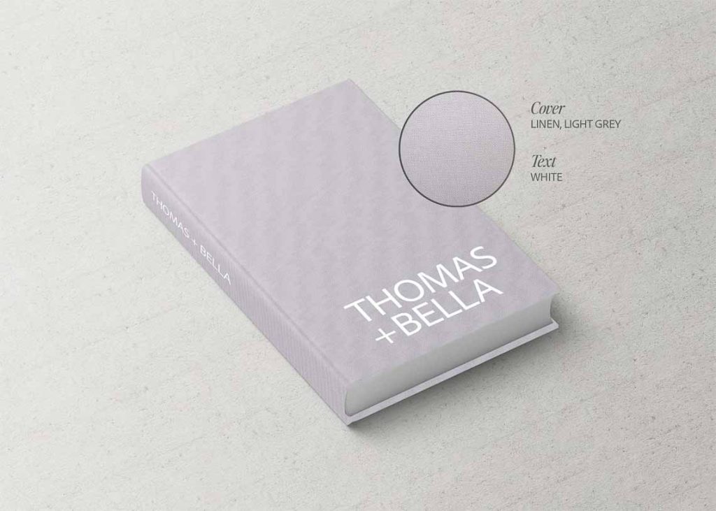 Fashion Series Wedding Album, Light Grey Linen Cover with White Bold Typography
