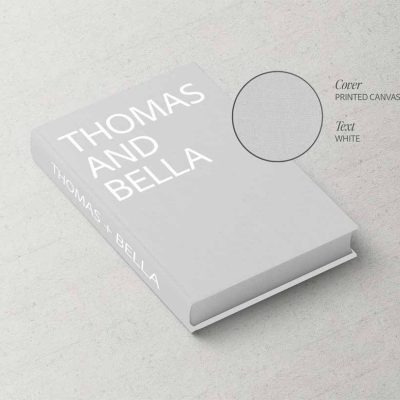 Fashion Series Wedding Album, Light Grey Printed Canvas Cover with White Bold Typography