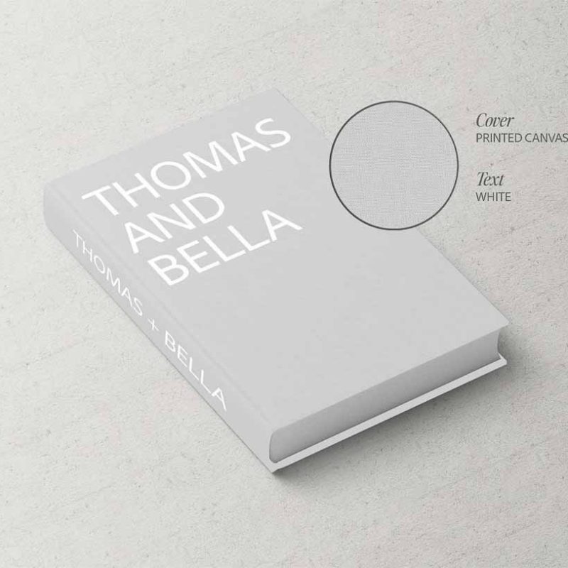 Fashion Series Wedding Album, Light Grey Printed Canvas Cover with White Bold Typography