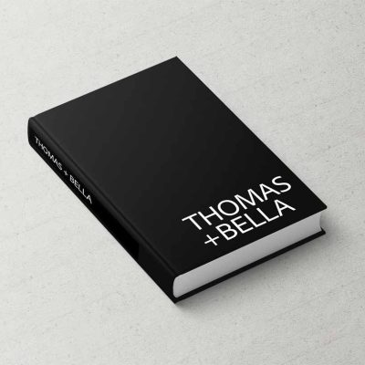 Luxe Wedding Album with minimalist monochrome cover inspired by the Tom Ford coffee table books