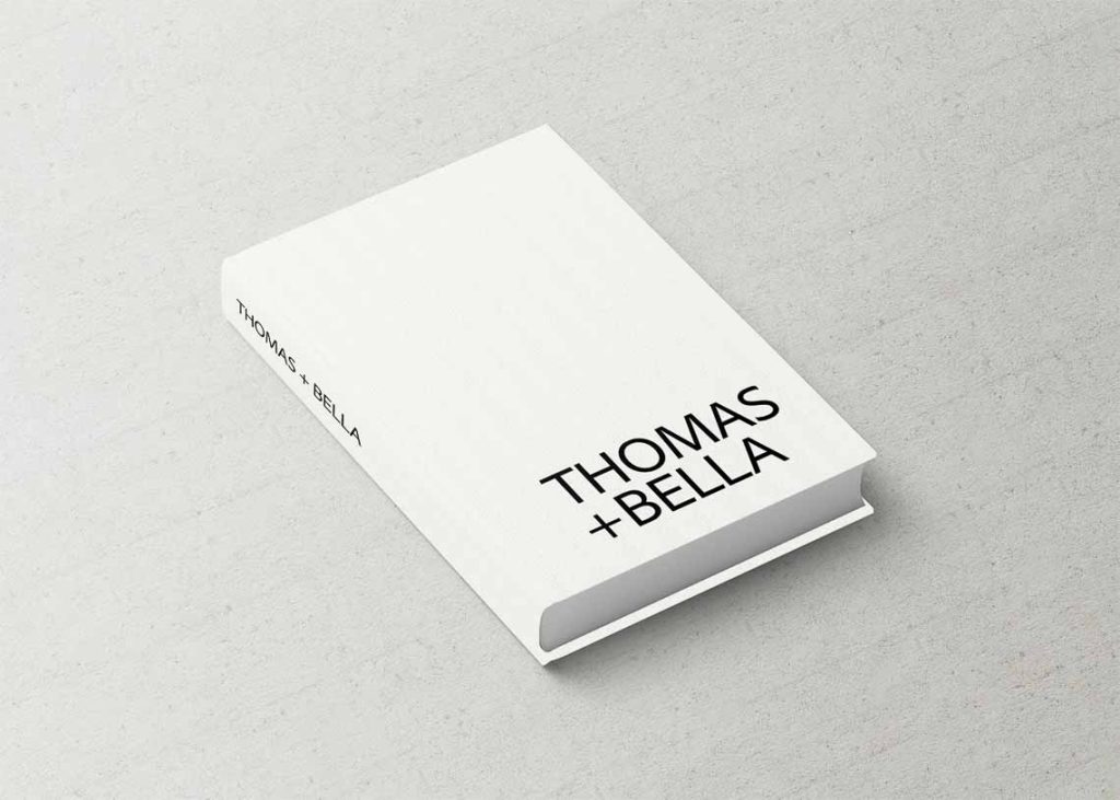 Fashion Series Wedding Album, White Classic Leather Cover with Black Bold Typography