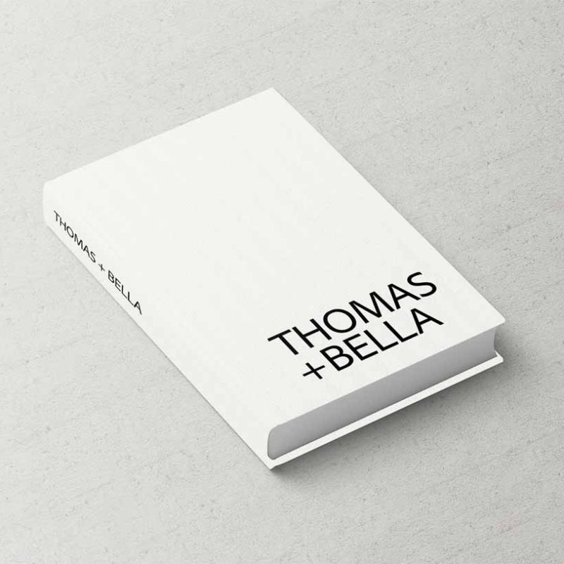 Fashion Series Wedding Album, White Classic Leather Cover with Black Bold Typography