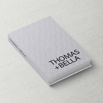 Fashion Series Wedding Album, Light Grey Linen Cover with Black Bold Typography