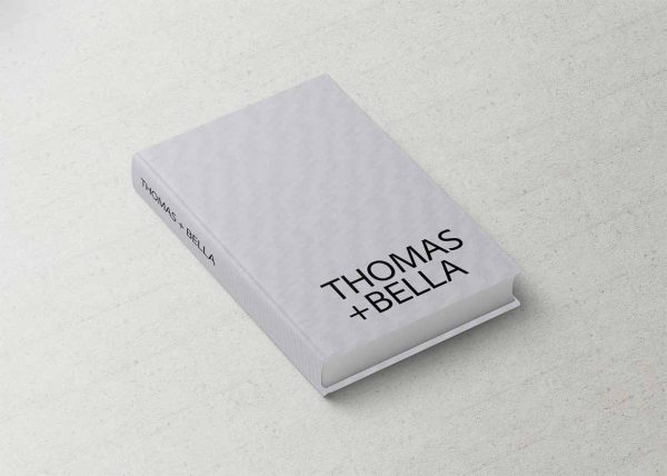 Fashion Series Wedding Album, Light Grey Linen Cover with Black Bold Typography