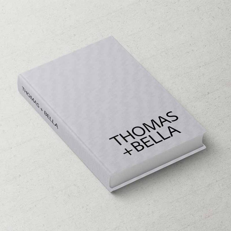 Fashion Series Wedding Album, Light Grey Linen Cover with Black Bold Typography