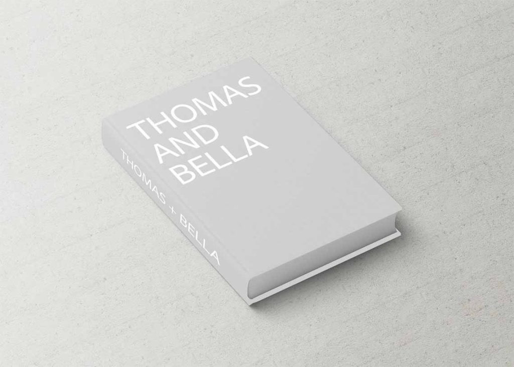 Fashion Series Wedding Album, Light Grey Printed Canvas Cover with White Bold Typography