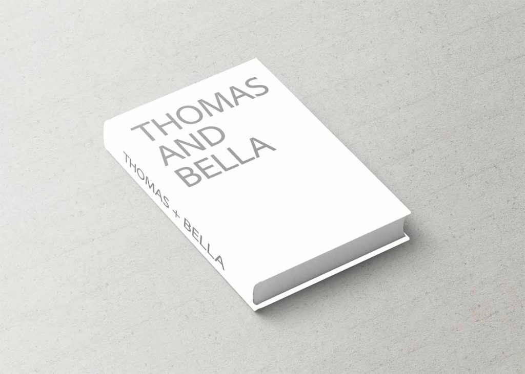 Fashion Series Wedding Album, White Printed Canvas Cover with Grey Bold Typography