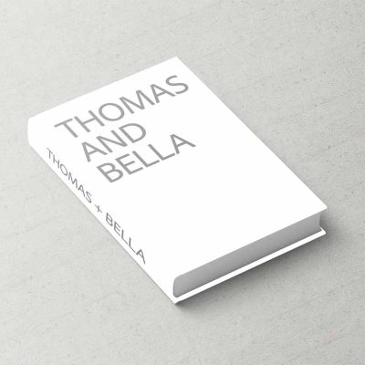 Fashion Series Wedding Album, White Printed Canvas Cover with Grey Bold Typography