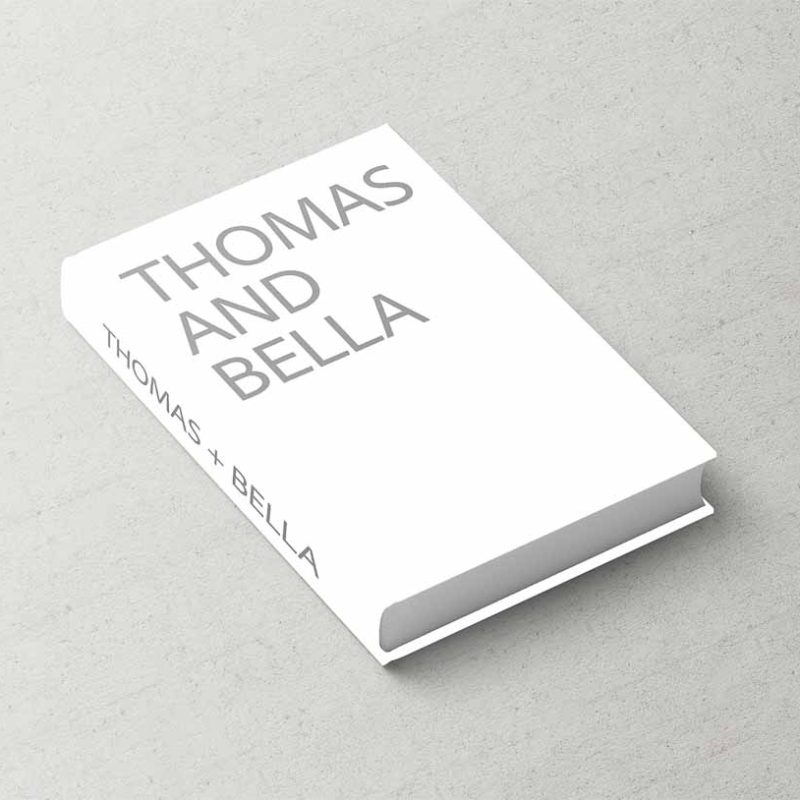 Fashion Series Wedding Album, White Printed Canvas Cover with Grey Bold Typography