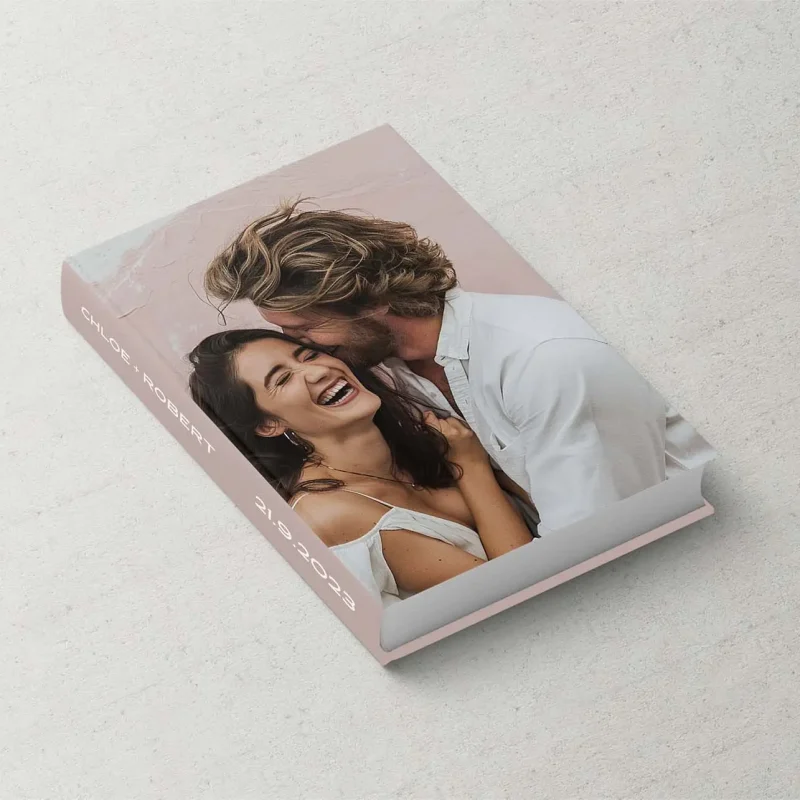 Custom Photo Cover Wedding Guest Book in vertical format