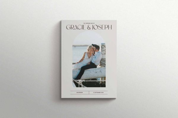 Wedding Magazine Cover with Modern Arch Frame Design with Feature Photo