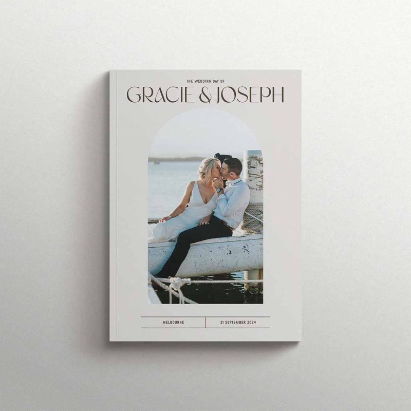 Wedding Magazine Cover with Modern Arch Frame Design with Feature Photo