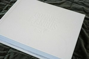 Fine Art Albums including our Wedding Photo Album Cover Leather colour White with Blind Embossed Lettering in Landscape (horizontal) format