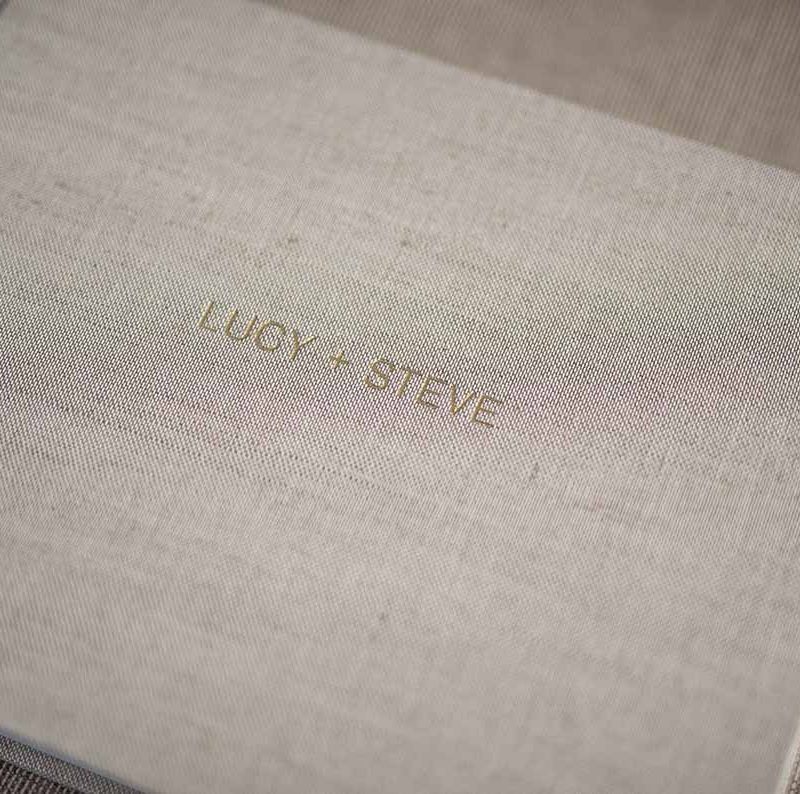 Wedding Photo Album Linen cover Natural colour Gold embossing stamp with personalisation lettering