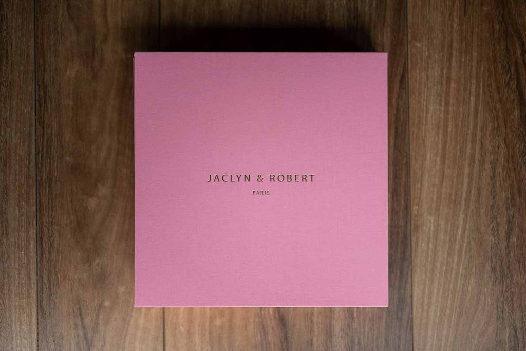Pink photo album cover perfect for a pretty pastel wedding colour palette.