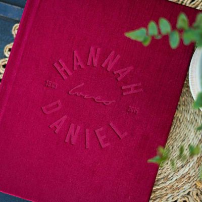 Wedding photo album with velvet cover