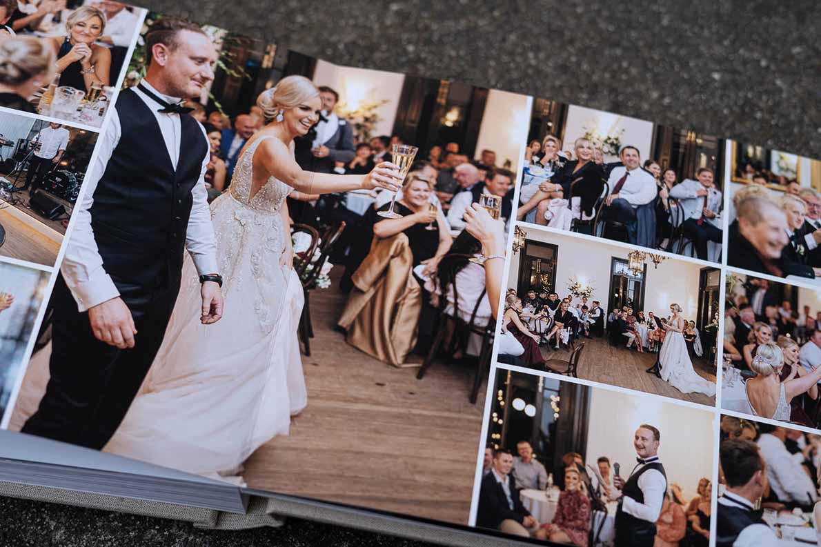 Wedding Photo Album design page layout of the wedding reception celebrations