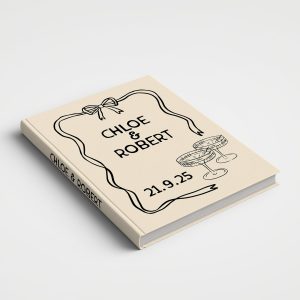 Personalised Wedding Guest Book Printed Cover - Champagne Glasses Beige and Black