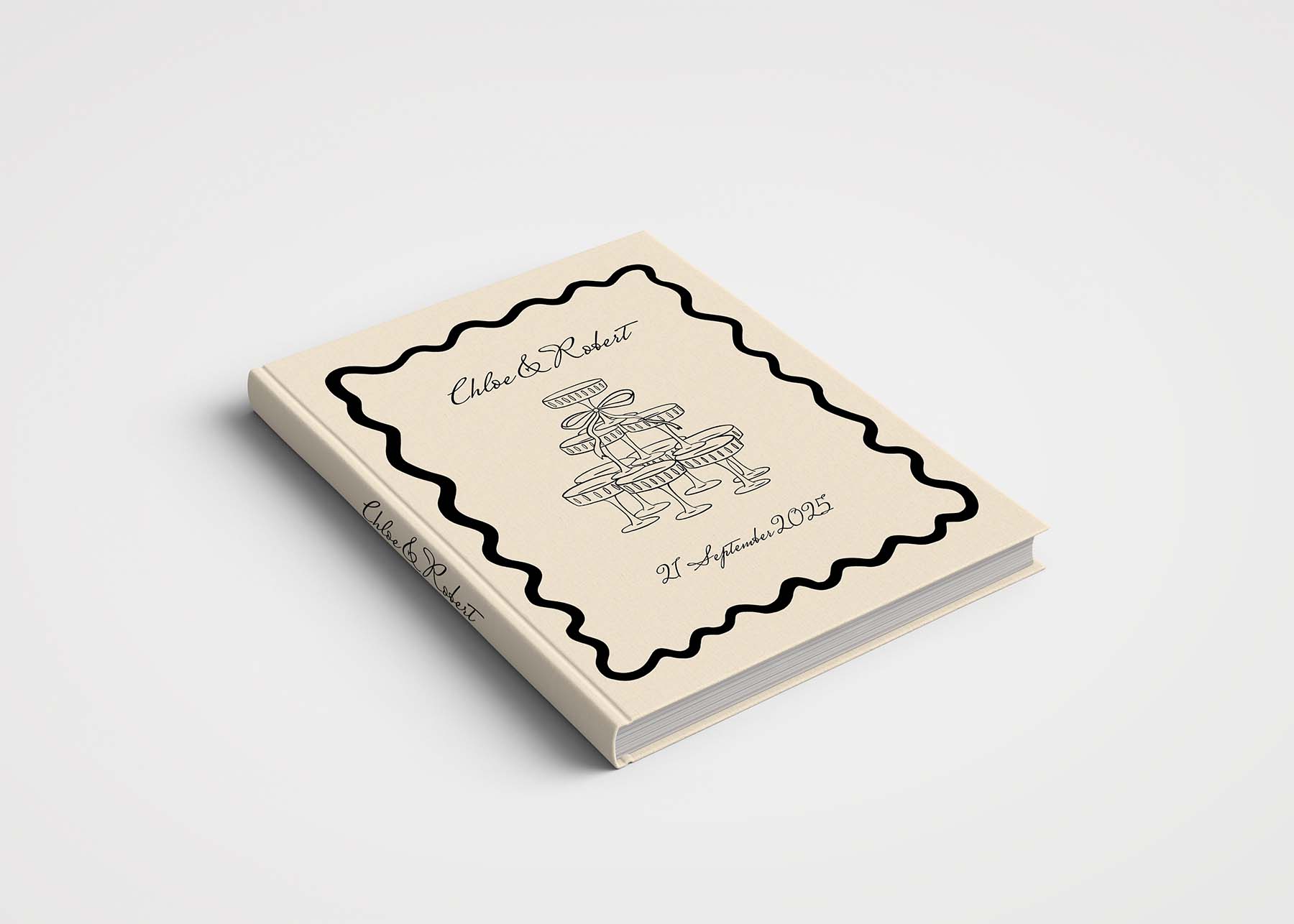 Personalised Wedding Guest Book Printed Cover - Champagne Tower Beige and Black
