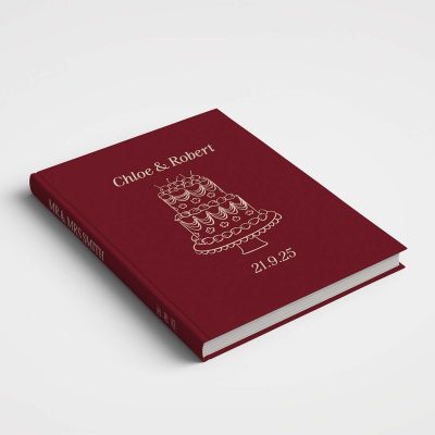 Personalised Wedding Guest Book Printed Cover - Wedding Cake Burgundy Wine Dark Red