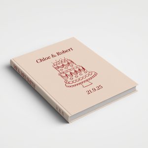 Personalised Wedding Guest Book Printed Cover - Wedding Cake Beige and Red