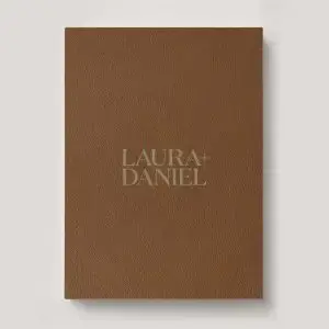 Classic Leather Wedding Photo Album in Cognac. Available in 3 formats; Landscape (horizontal), Square & Portrait (vertical) in 3 sizes; small, medium and large photo albums.
