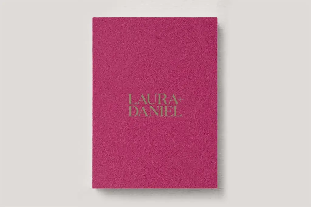 Classic Leather Wedding Photo Album in Miami Pink. Available in 3 formats; Landscape (horizontal), Square & Portrait (vertical) in 3 sizes; small, medium and large photo albums.