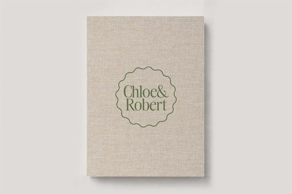 Premium Wedding Photo Album with luxe linen cover in colour Burlap. Available in 3 formats; Landscape (horizontal), Square & Portrait (vertical) in 3 sizes; small, medium and large photo albums.