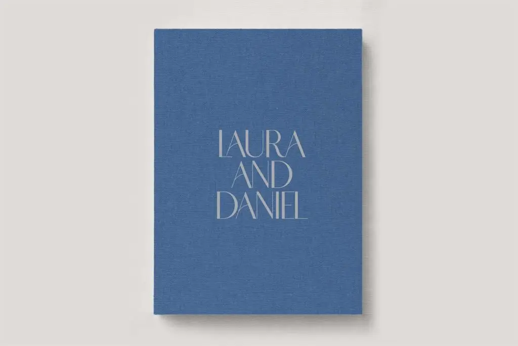 Premium Wedding Photo Album with luxe linen cover in colour Cornflower blue. Available in 3 formats; Landscape (horizontal), Square & Portrait (vertical) in 3 sizes; small, medium and large photo albums.