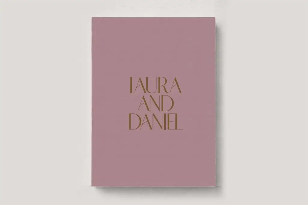 Premium Wedding Photo Album with luxe linen cover in colour Desert Rose a dusty pink. Available in 3 formats; Landscape (horizontal), Square & Portrait (vertical) in 3 sizes; small, medium and large photo albums.