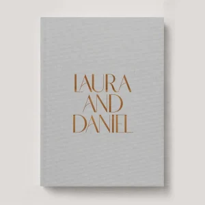 Premium Wedding Photo Album with luxe linen cover in colour Stone Grey. Available in 3 formats; Landscape (horizontal), Square & Portrait (vertical) in 3 sizes; small, medium and large photo albums.