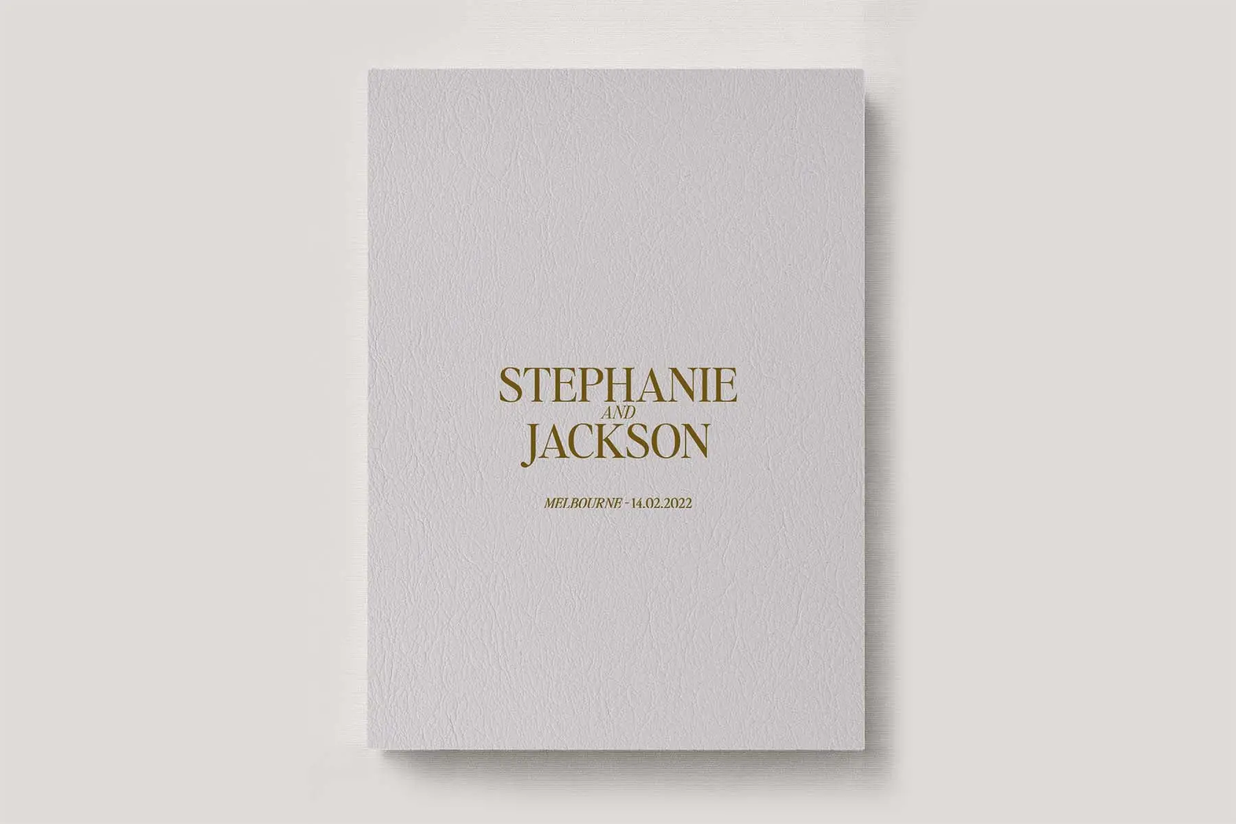 Premium Leather Wedding Photo Album in colour Ash (pale grey-ish neutral). Available in 3 formats; Landscape (horizontal), Square & Portrait (vertical) in 3 sizes; small, medium and large photo albums.