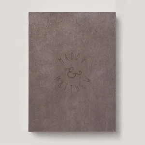 Premium Leather Wedding Photo Album in colour Basalt (grey-ish brown). Available in 3 formats; Landscape (horizontal), Square & Portrait (vertical) in 3 sizes; small, medium and large photo albums.