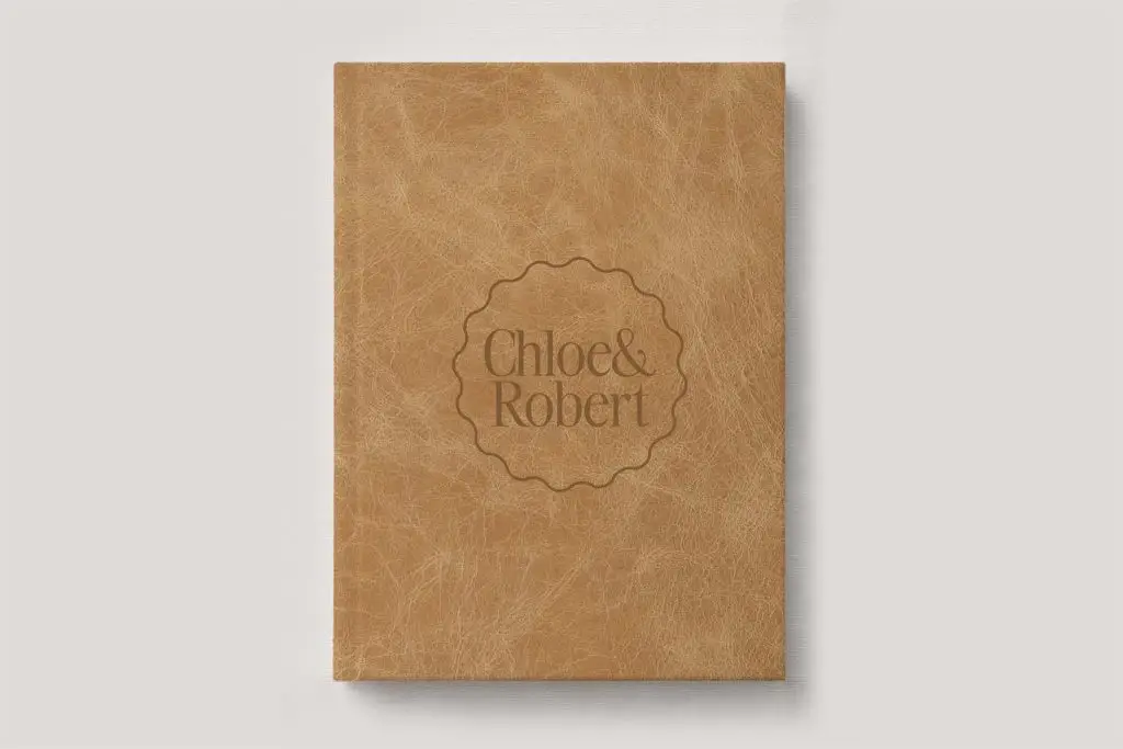 Premium Leather Wedding Photo Album in colour Biscotti (warm caramel brown). Available in 3 formats; Landscape (horizontal), Square & Portrait (vertical) in 3 sizes; small, medium and large photo albums.