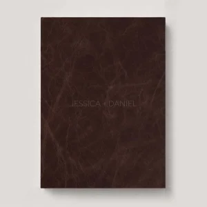Premium Leather Wedding Photo Album in colour Cedar (warm chocolate brown). Available in 3 formats; Landscape (horizontal), Square & Portrait (vertical) in 3 sizes; small, medium and large photo albums.