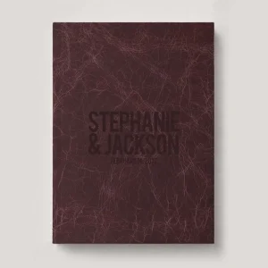 Premium Leather Wedding Photo Album in colour Cherry (warm reddish brown). Available in 3 formats; Landscape (horizontal), Square & Portrait (vertical) in 3 sizes; small, medium and large photo albums.