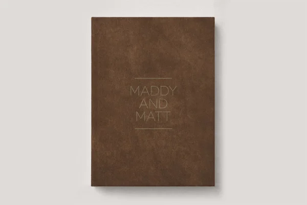 Premium Leather Wedding Photo Album in colour Claystone (warm brown). Available in 3 formats; Landscape (horizontal), Square & Portrait (vertical) in 3 sizes; small, medium and large photo albums.