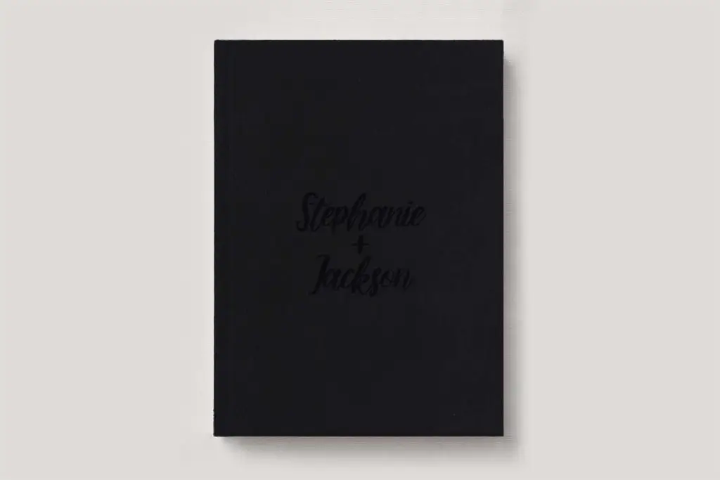 Premium Leather Wedding Photo Album in colour Raven (black). Available in 3 formats; Landscape (horizontal), Square & Portrait (vertical) in 3 sizes; small, medium and large photo albums.