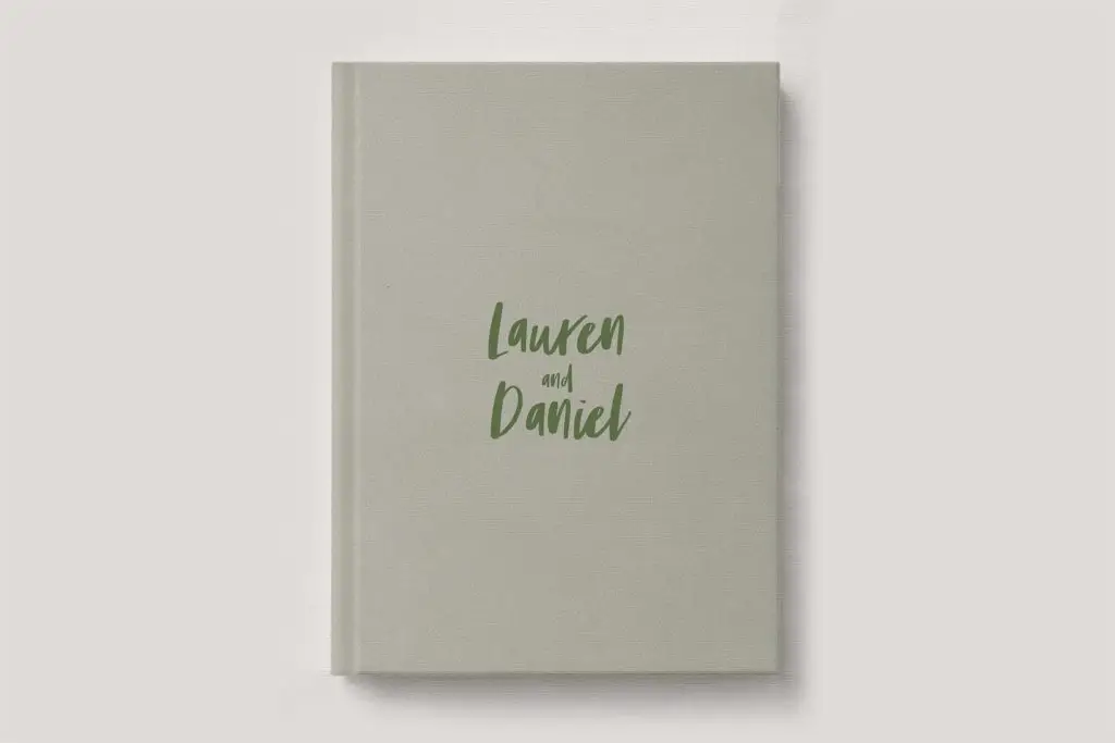 Premium Leather Wedding Photo Album in colour Sage (pale green). Available in 3 formats; Landscape (horizontal), Square & Portrait (vertical) in 3 sizes; small, medium and large photo albums.