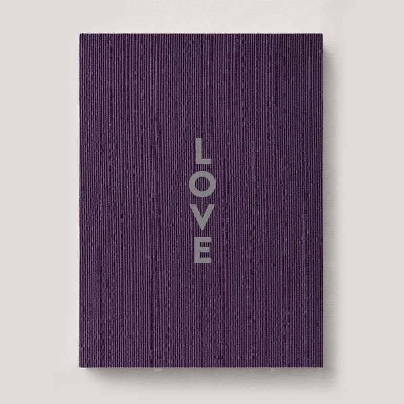 Personalised Book Cloth Wedding Photo Album with a silk fabric cover in colour Aubergine. Available in 3 formats; Landscape (horizontal), Square & Portrait (vertical) in 3 sizes; small, medium and large photo albums.