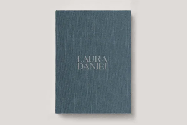 Personalised Book Cloth Wedding Photo Album with a silk fabric cover in colour Cool Elements. Available in 3 formats; Landscape (horizontal), Square & Portrait (vertical) in 3 sizes; small, medium and large photo albums.