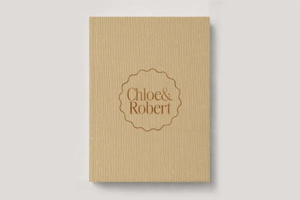 Personalised Book Cloth Wedding Photo Album with a silk fabric cover in colour Marigold. Available in 3 formats; Landscape (horizontal), Square & Portrait (vertical) in 3 sizes; small, medium and large photo albums.