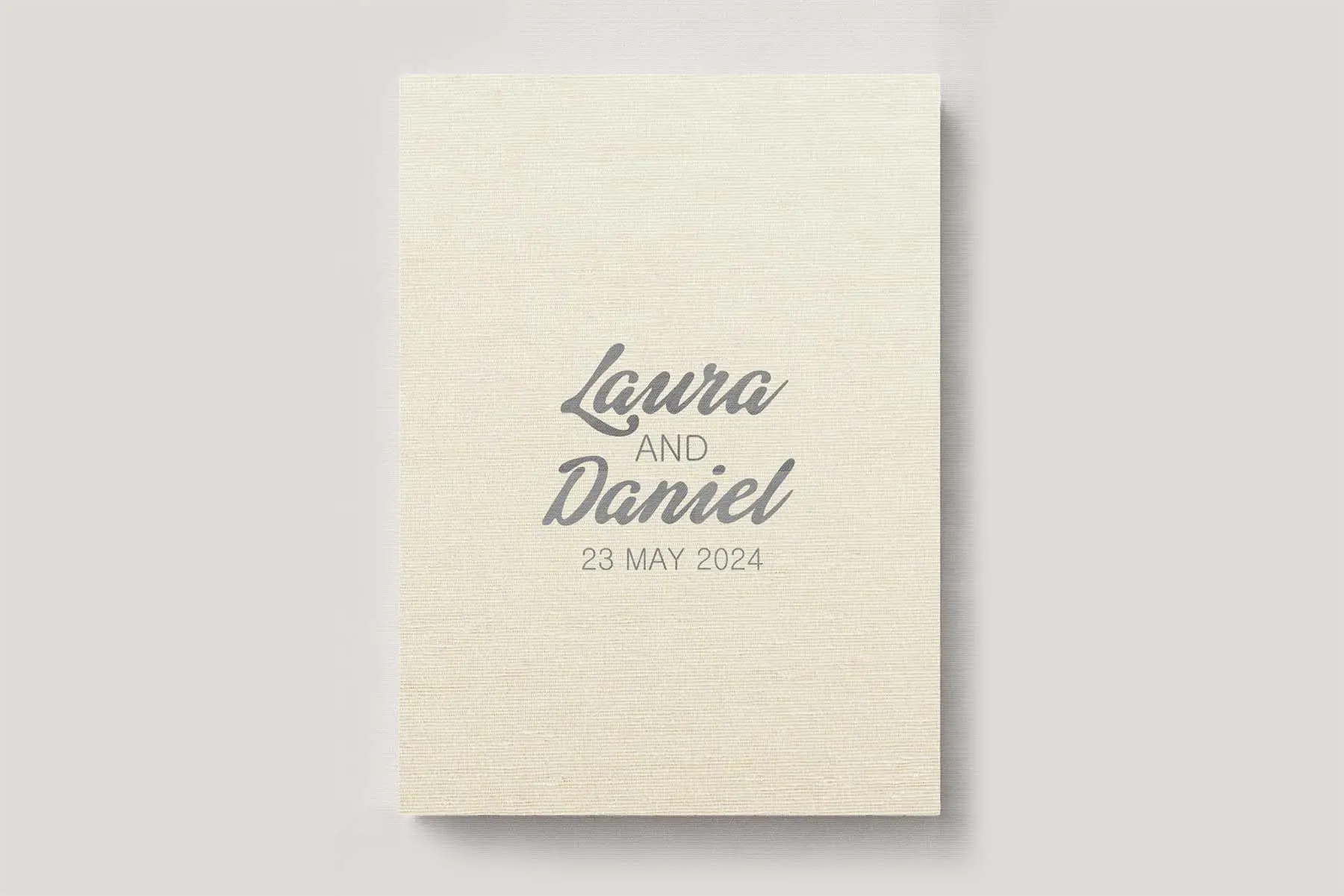 Personalised Book Cloth Wedding Photo Album with a silk fabric cover in colour Pearl a beautiful natural tone. Available in 3 formats; Landscape (horizontal), Square & Portrait (vertical) in 3 sizes; small, medium and large photo albums.