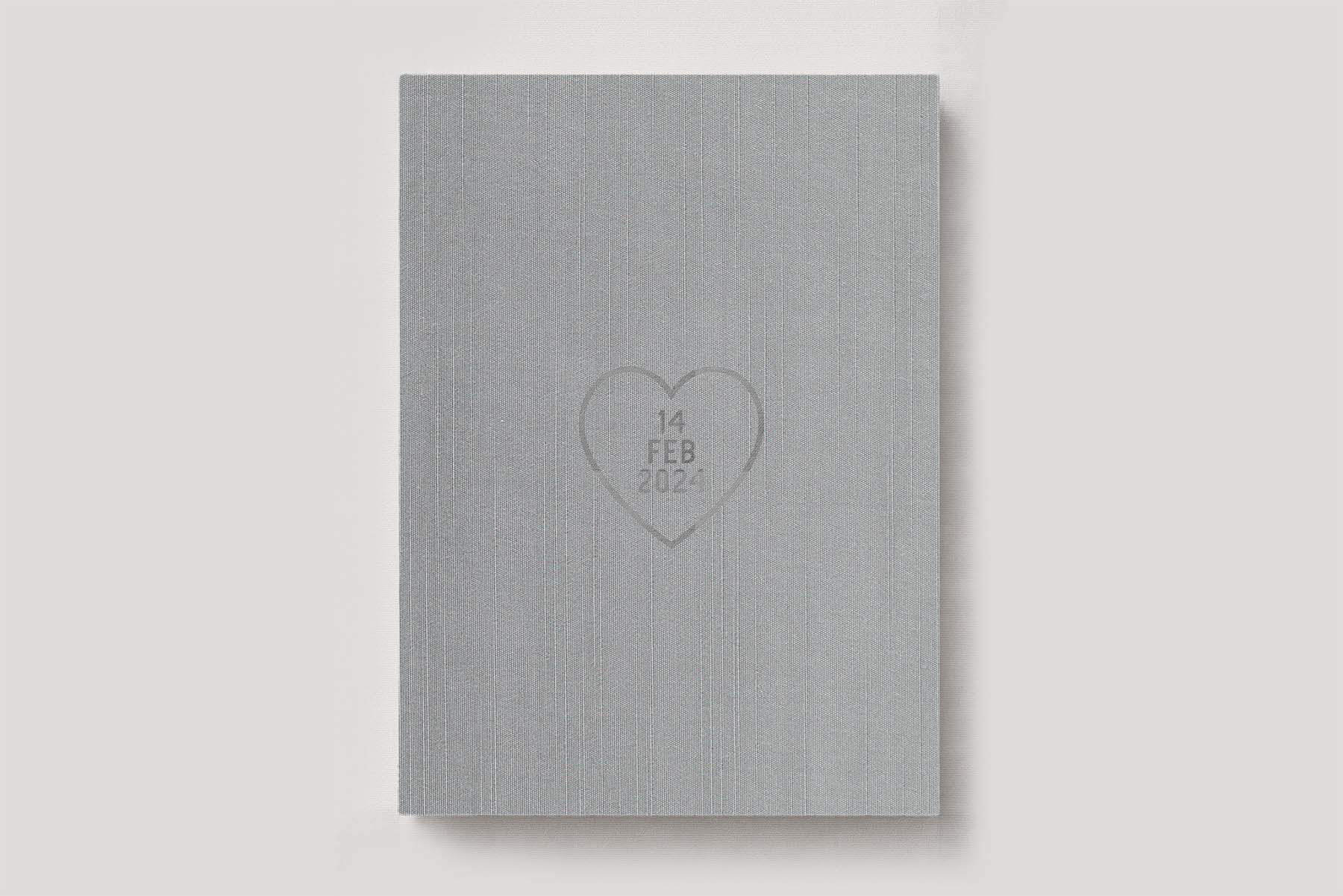 Personalised Book Cloth Wedding Photo Album with a silk fabric cover in colour Platinum. Available in 3 formats; Landscape (horizontal), Square & Portrait (vertical) in 3 sizes; small, medium and large photo albums.