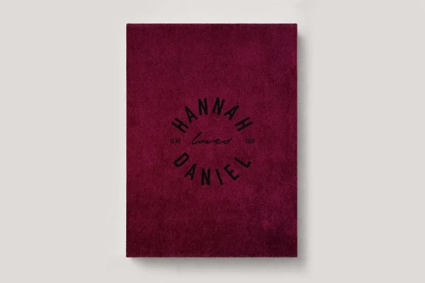 Wedding Photo Album with Velvet Ruby Red cover. Available in 3 formats; Landscape (horizontal), Square & Portrait (vertical) in 3 sizes; small, medium and large photo albums.